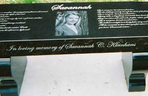 Savanah Kleinhans memorial bench